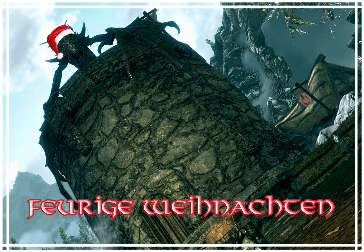 Skyrim-Weihnachtskarte (Alduin mit Rahmen)