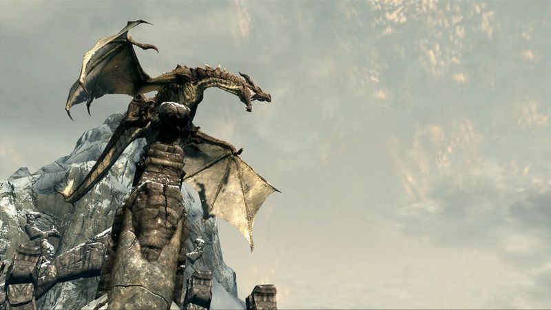 Datei:Skyrim Screenshot Drache auf Turm.jpg