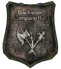 Schild der Dunkelforst-Rotte an der Niederlassung von Leyawiin